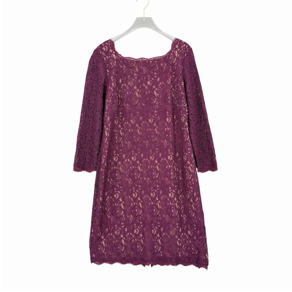Adrianna Papell Purple Floral Lace Classic Sheath Cocktail Evening Wedding Dress
